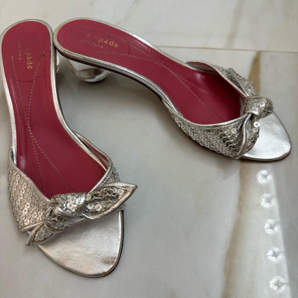 Kate Spade vintage kitten heel silver sandals